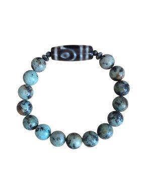 Hand Crafted Dzi Bead Bracelet Two-Eyed Dzi Bead African Turquoise